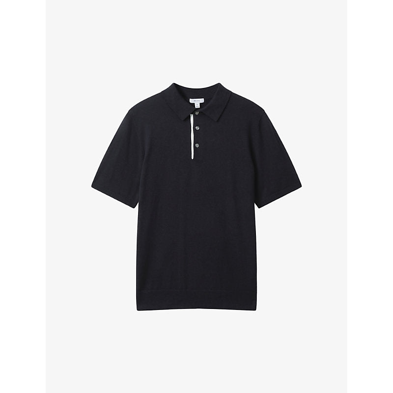  Reiss Finch contrast-trim stretch-woven polo shirt