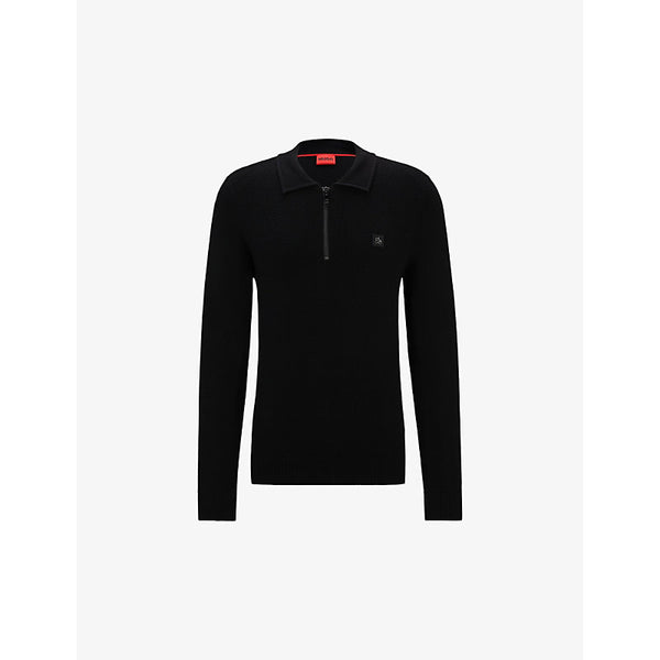  Hugo Logo-embroidered zip-neck knitted jumper