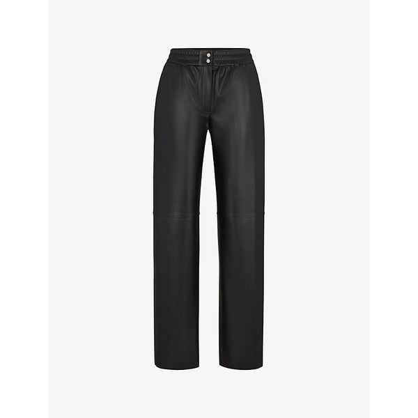  Hugo High-rise elasticated-waist faux-leather trousers