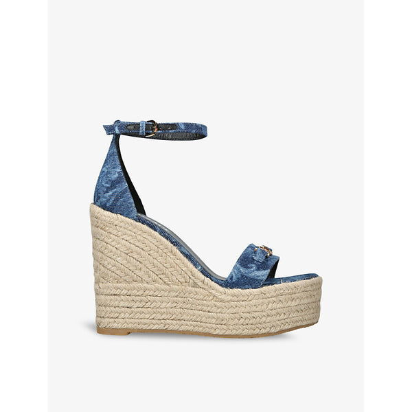 Versace Baroque graphic-pattern woven wedge espadrilles