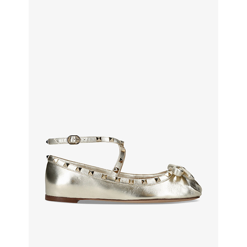 Valentino Garavani Rockstud ballerina metallic-leather pumps