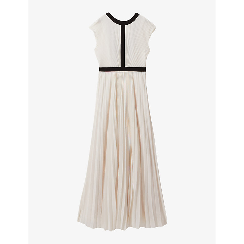 Reiss Harley pleated contrast-trim woven maxi dress | REISS