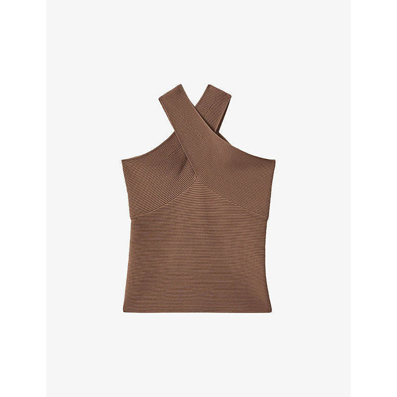  Reiss Darla cross-neck stretch-knit top