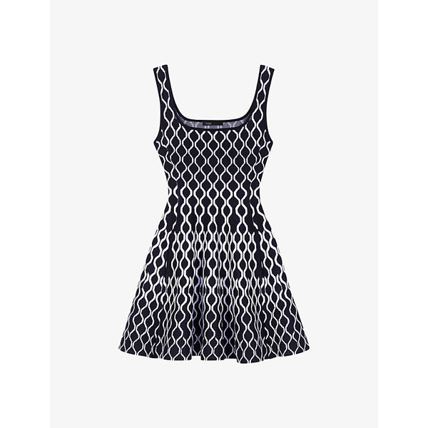 Maje Square-neck geometric-pattern stretch-knit mini dress