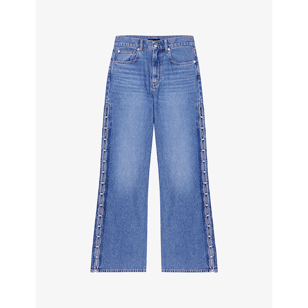  Maje Pearl-embellished wide-leg denim jeans