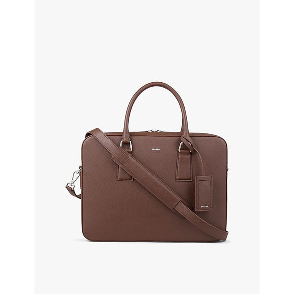 Sandro Large logo-embossed faux-leather briefcase | Sandro