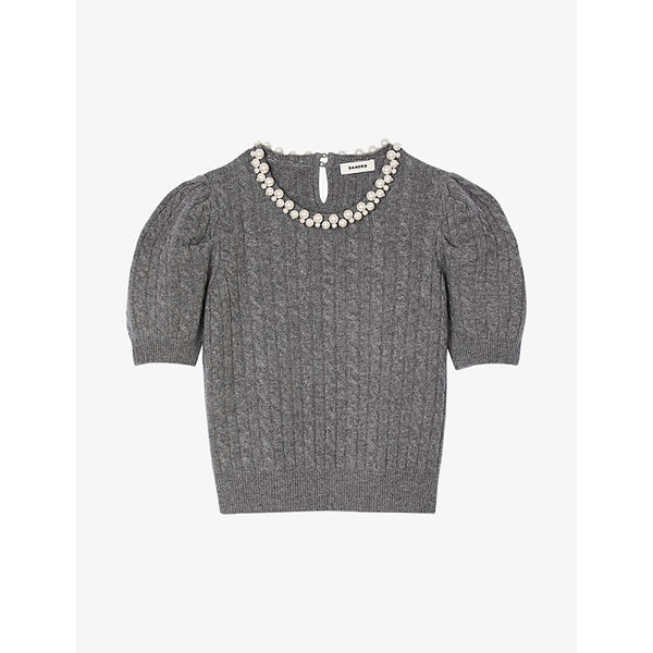 Sandro Cable-knit bead-embellished wool and cashmere jumper