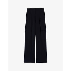  Claudie Pierlot Marine patch-pocket wid-leg high-rise stretch-woven trousers