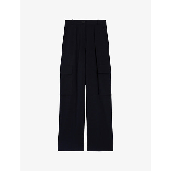  Claudie Pierlot Marine patch-pocket wid-leg high-rise stretch-woven trousers