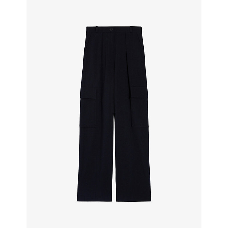  Claudie Pierlot Marine patch-pocket wid-leg high-rise stretch-woven trousers