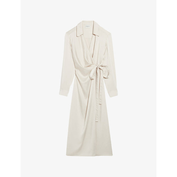 Claudie Pierlot Collared belted woven midi dress | CLAUDIE PIERLOT