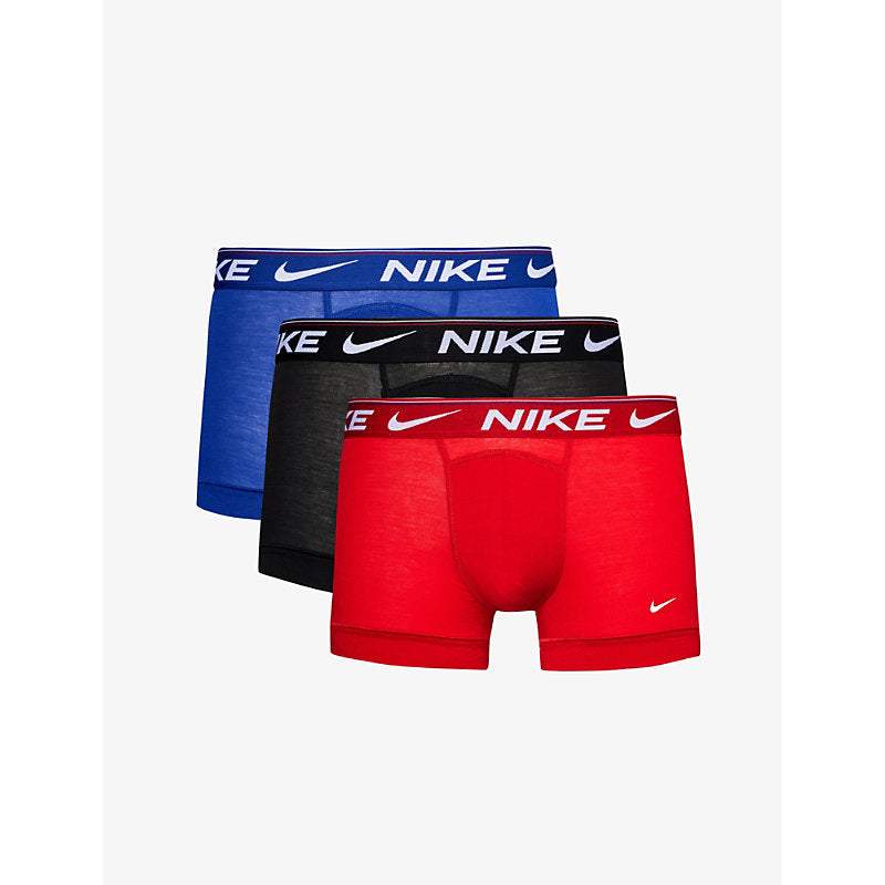  Nike Log-waistband pack of three stretch-recycled polyester trunks