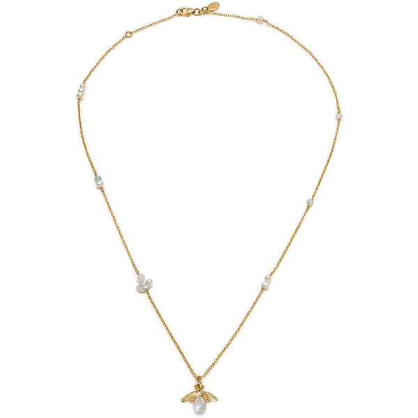 La Maison Couture With Love Darling Bee the Change 14ct gold-plated sterling-silver, aqua-marine, pearl, quartz, and zircon necklace