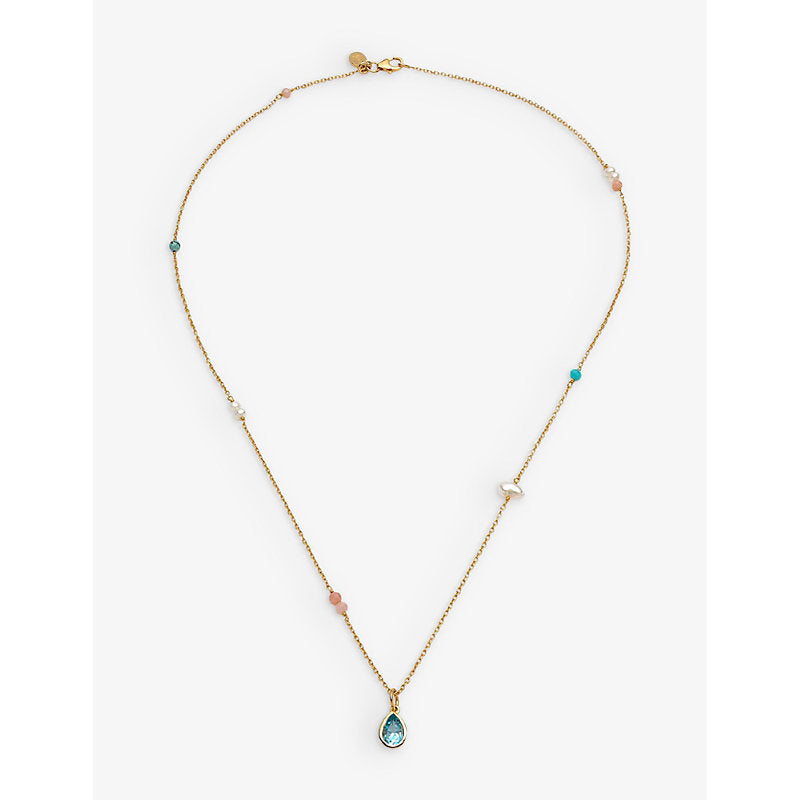 La Maison Couture With Love Darling Water Drop Gaia 14ct yellow gold-plated sterling-silver, topaz, pearl, coral and turquoise necklace