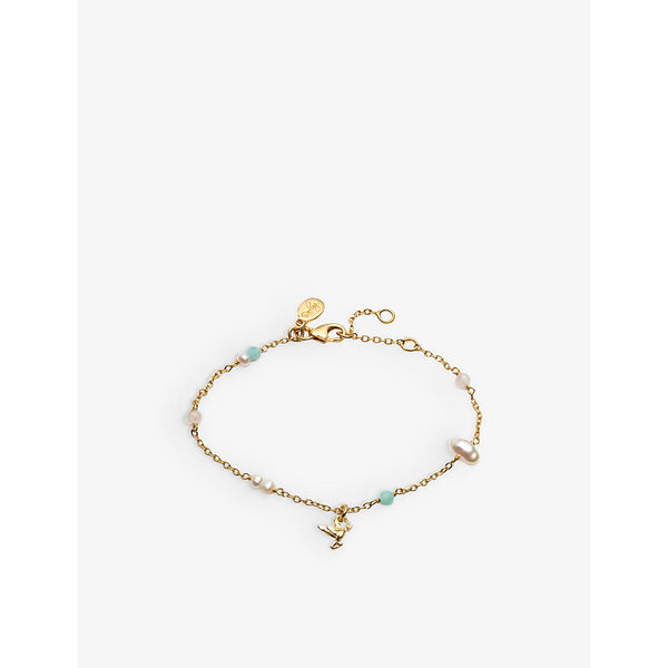 La Maison Couture With Love Darling Peace Gaia 14ct yellow gold-plated sterling-silver, pearl, amazonite and aquamarine bracelet