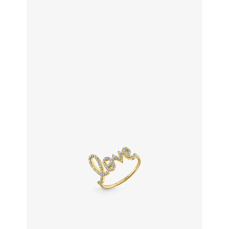 Sydney Evan Love Script large 14ct yellow-gold and 0.31ct diamond ring