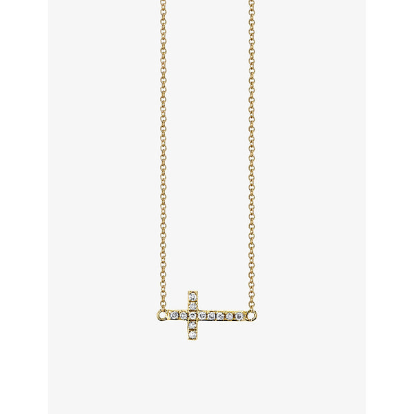 Sydney Evan Cross mini 14ct yellow-gold and 0.05ct brilliant-cut diamond pendant necklace