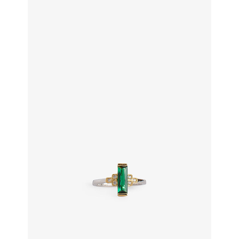 V By Laura Vann Audrey rhodium and 18ct yellow gold-plated recycled sterling-silver and cubic zirconia ring