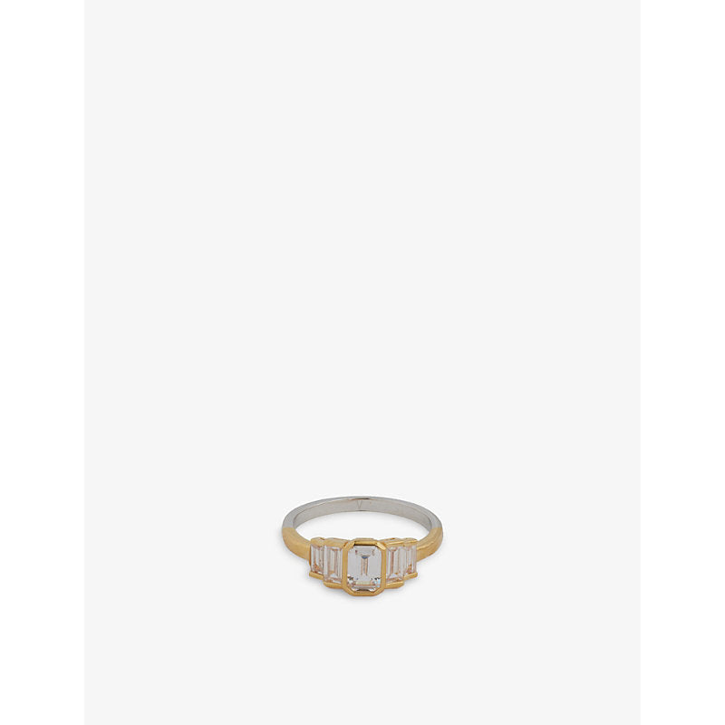 V By Laura Vann Isla 18ct yellow gold and rhodium-plated 925 sterling-silver and cubic zirconia ring