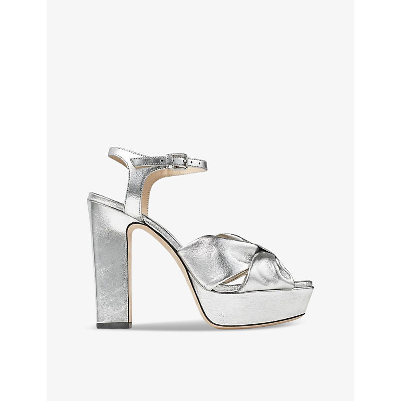 Jimmy Choo Heloise 120 bow-embellished leather platform-heeled sandals