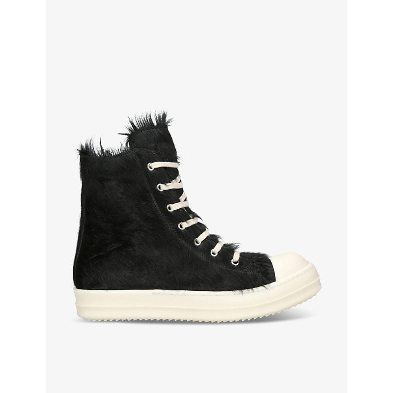  Rick Owens Serrated-sole pony-hair high-top trainers