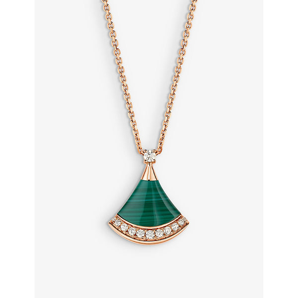 Bvlgari Divas' Dream 18ct rose-gold, 0.13ct brilliant-cut diamond and malachite pendant necklace