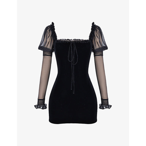  House Of Cb Syana square-neck stretch-velvet mini dress