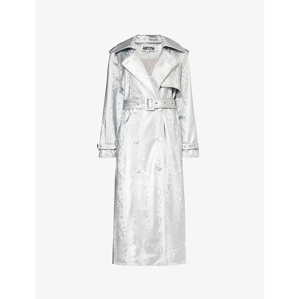  Amy Lynn Snake-effect faux-leather trench coat