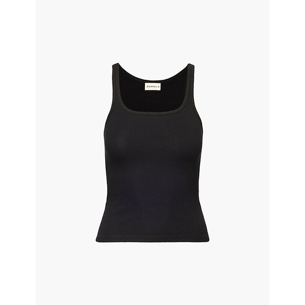 Adanola Scoop-neck ribbed stretch-woven top