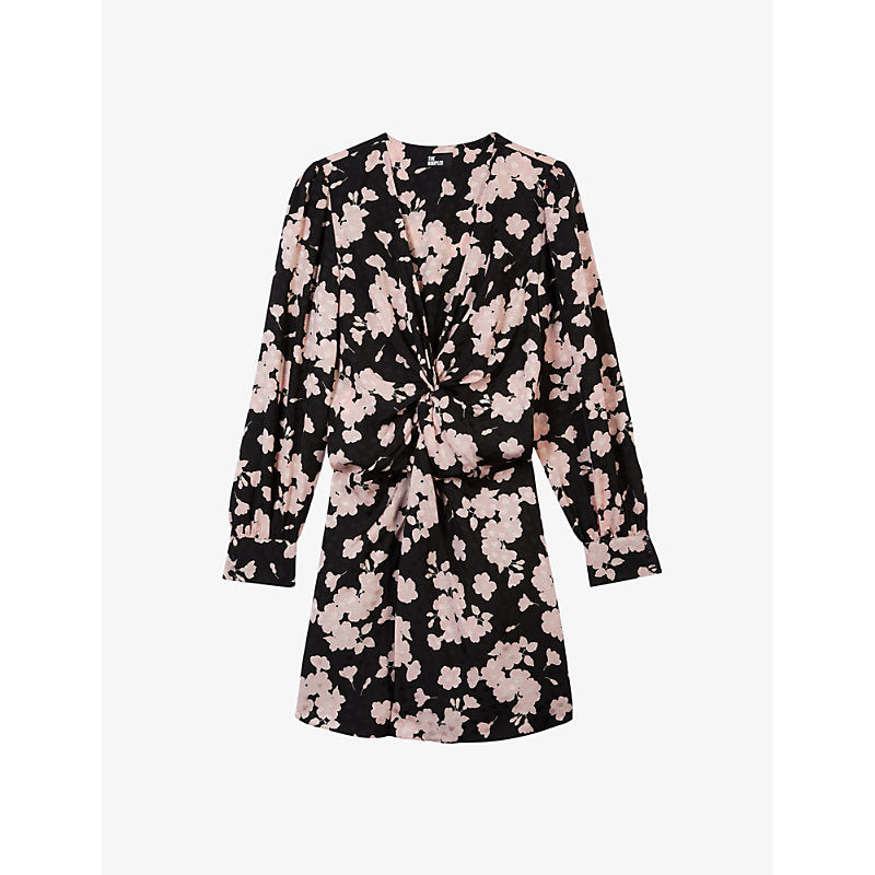  The Kooples Floral-print twist-front woven mini dress