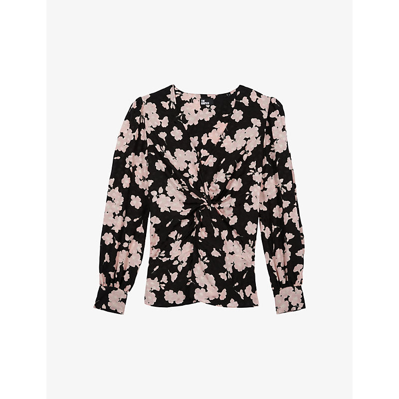  The Kooples Floral-print gathered-front woven top