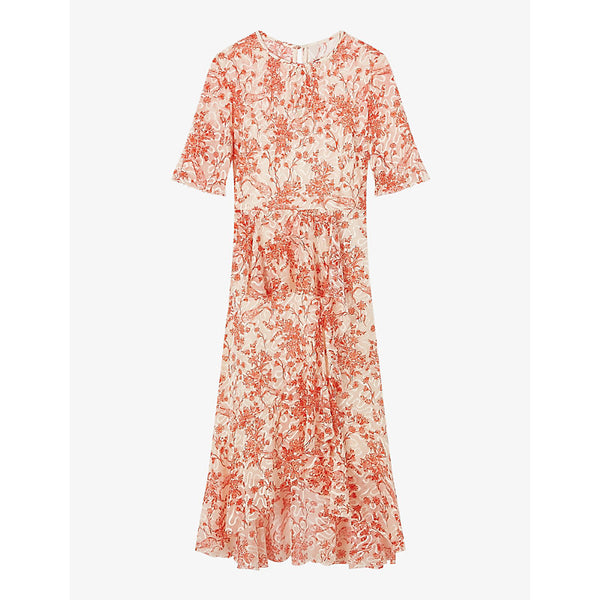 Lk Bennett Thea floral-print silk-blend midi dress | LK BENNETT