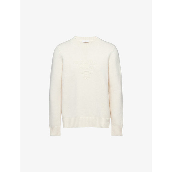 Prada Brand-embroidered crewneck wool and cashmere-blend jumper