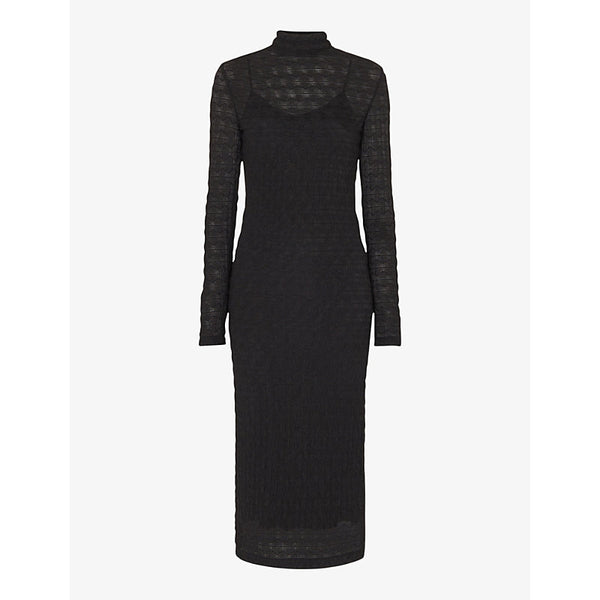 Whistles High-neck long-sleeve textured knit midi dress | WHISTLES