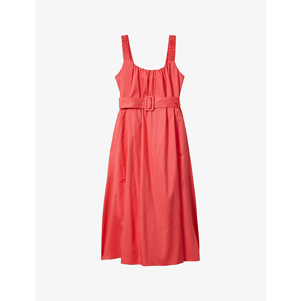 Reiss Liza ruched-strap sleeveless cotton midi dress | REISS