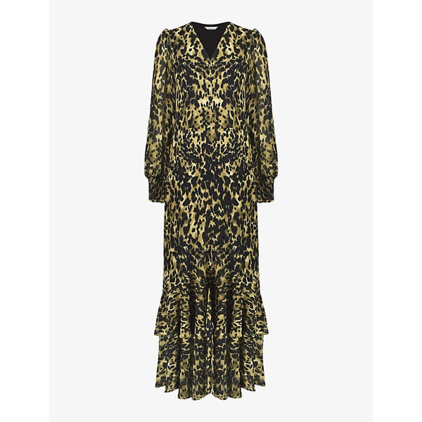 Ro&Zo Leopard-print V-neck recycled-polyester midi dress