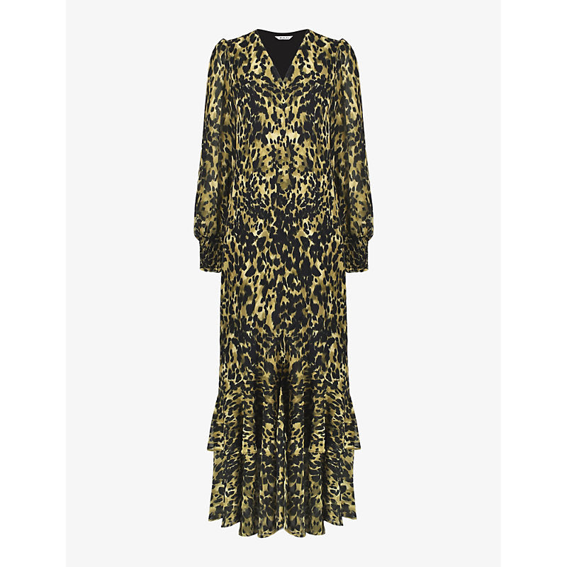 Ro&Zo Leopard-print V-neck recycled-polyester midi dress | RO&ZO