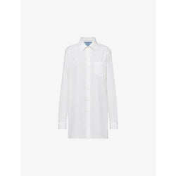 Prada Logo-patch cotton-poplin mini shirtdress | PRADA