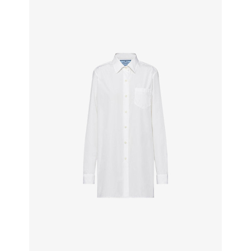 Prada Logo-patch cotton-poplin mini shirtdress | PRADA