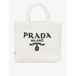  Prada Logo-embroidered small crochet tote bag