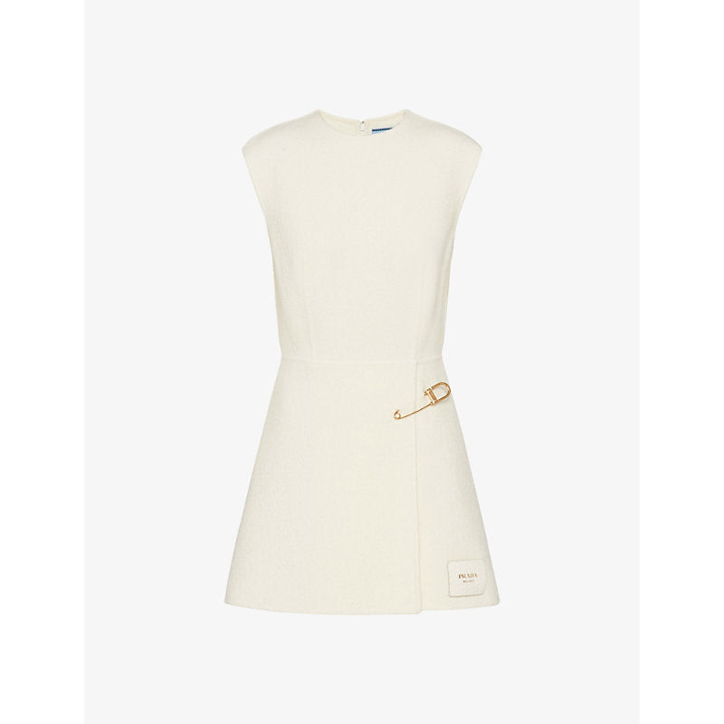 Prada Safety-pin washed wool-blend twill mini dress | PRADA