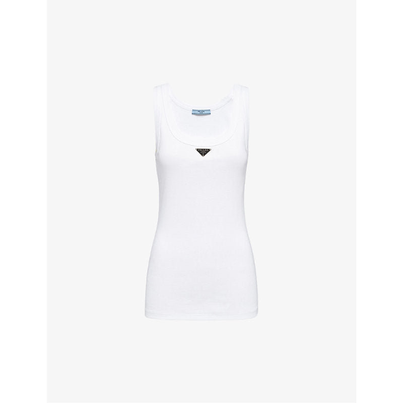  Prada Ribbed scoop-neck cotton top