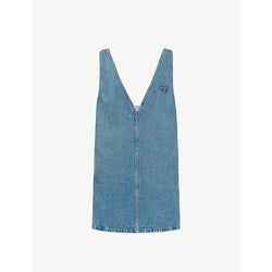 Prada V-neck low-back denim-chambray mini dress | PRADA