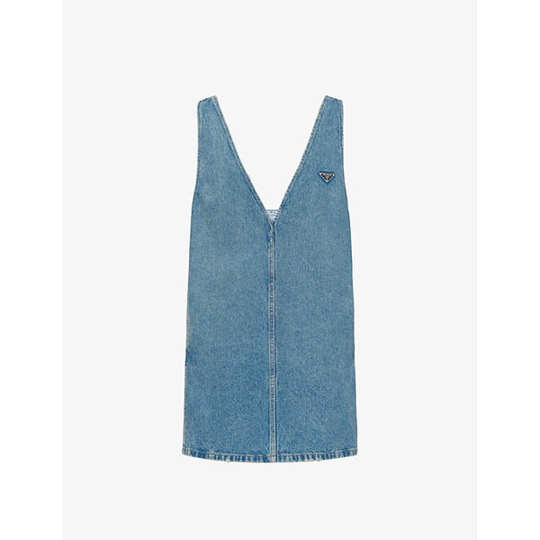 Prada V-neck low-back denim-chambray mini dress