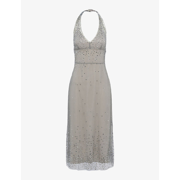 Prada Crystal-embellished halterneck tulle midi dress