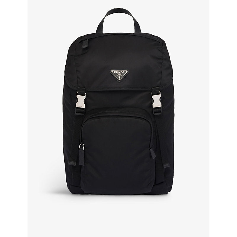 Prada Re-Nylon brand-plaque recycled-polyamide and&nbsp;saffiano leather  backpack | Prada