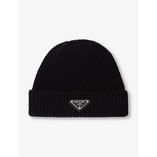 Prada Brand-plaque cashmere and wool-blend beanie hat