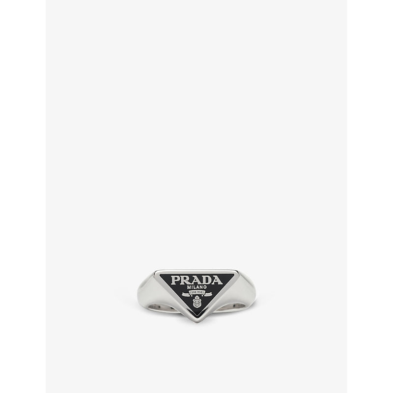 Prada Brand-plaque sterling-silver ring