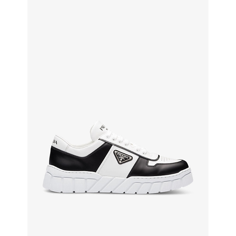  Prada Colour-blocked brand-plaque leather mid-top platform trainers