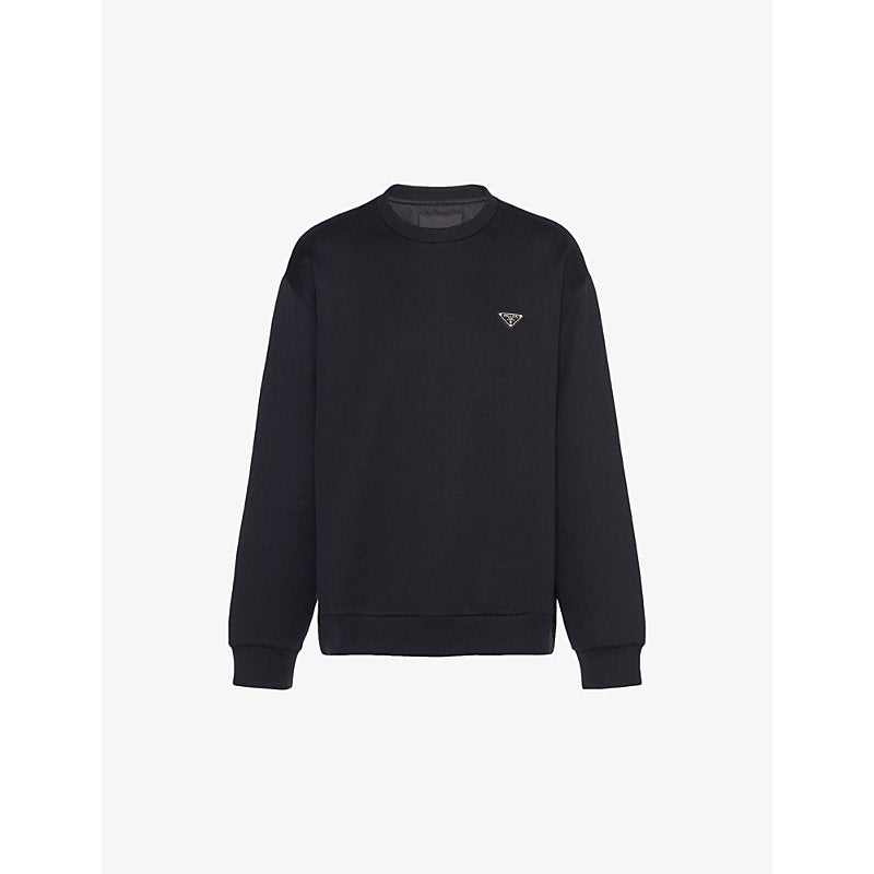  Prada Brand-plaque boxy-fit cotton-jersey sweatshirt